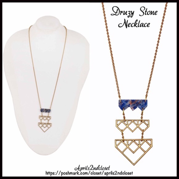 AGATE STONE GOLD PLATED LONG PENDANT NECKLACE A2C - Picture 4 of 8